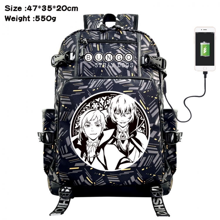 Bungo Stray Dogs Anime data cable camouflage print USB backpack schoolbag 47x35x20cm
