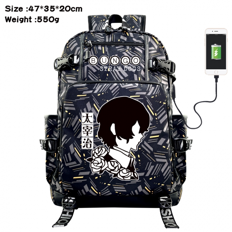 Bungo Stray Dogs Anime data cable camouflage print USB backpack schoolbag 47x35x20cm