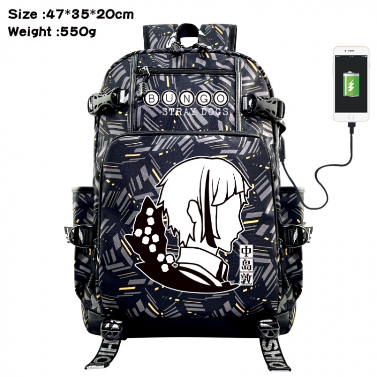 Bungo Stray Dogs Anime data cable camouflage print USB backpack schoolbag 47x35x20cm