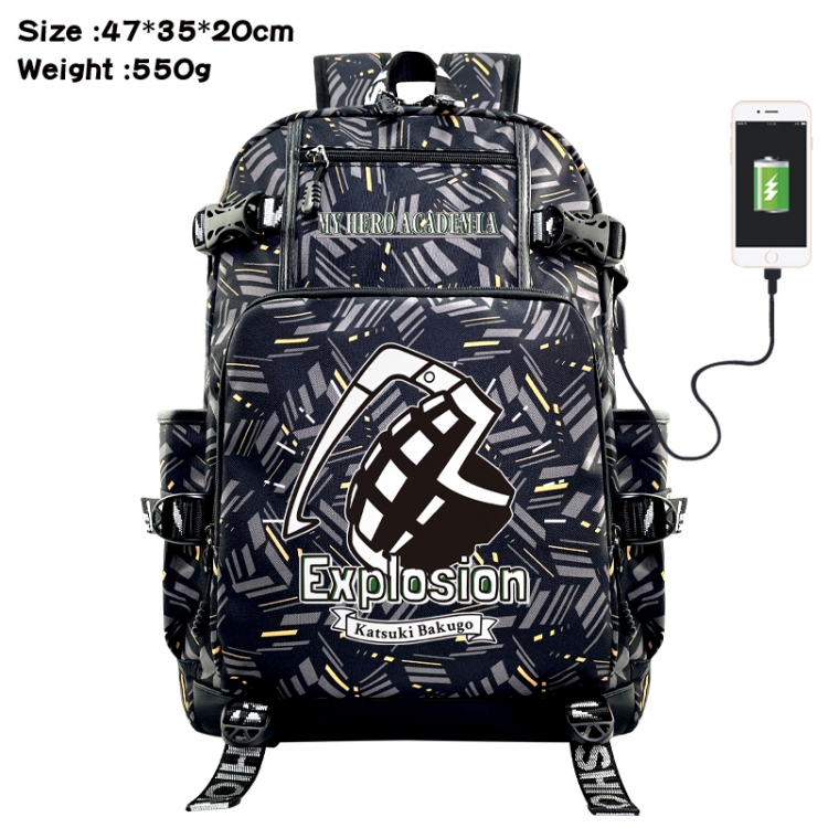 My Hero Academia Anime data cable camouflage print USB backpack schoolbag 47x35x20cm