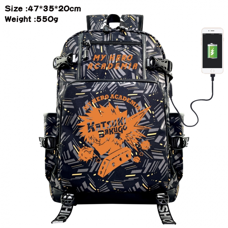My Hero Academia Anime data cable camouflage print USB backpack schoolbag 47x35x20cm