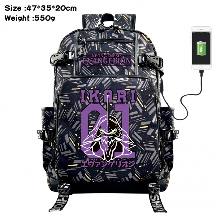 Gintama Anime data cable camouflage print USB backpack schoolbag 47x35x20cm