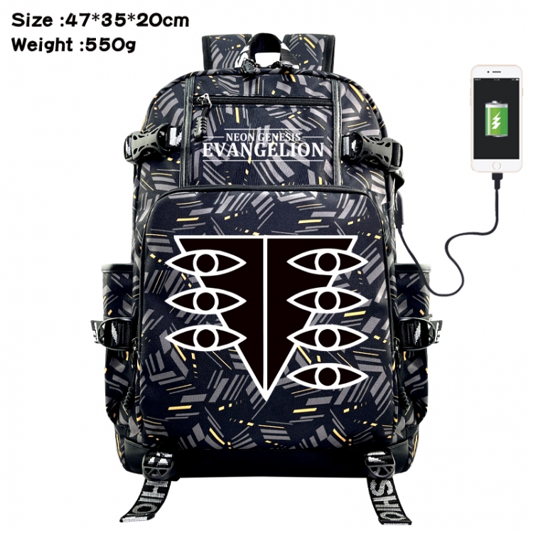 Gintama Anime data cable camouflage print USB backpack schoolbag 47x35x20cm