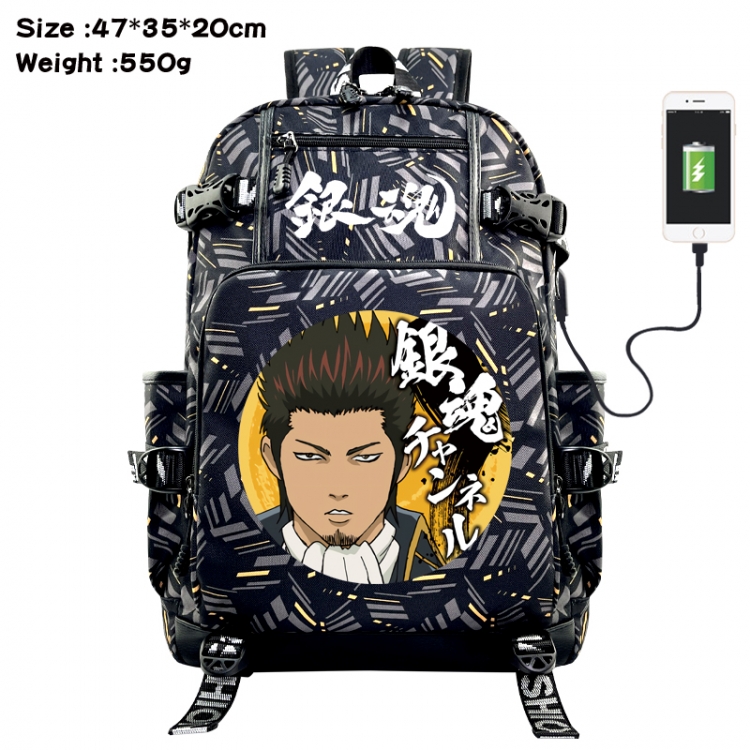 Gintama Anime data cable camouflage print USB backpack schoolbag 47x35x20cm