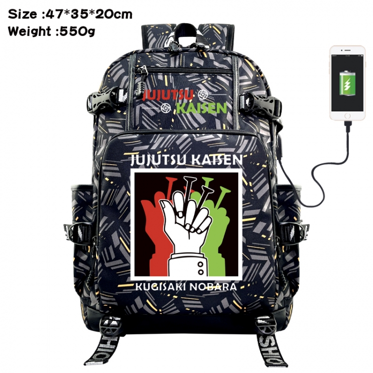 Jujutsu Kaisen Anime data cable camouflage print USB backpack schoolbag 47x35x20cm
