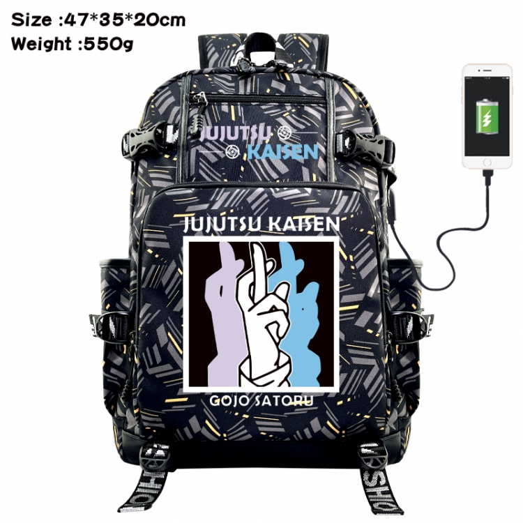 Jujutsu Kaisen Anime data cable camouflage print USB backpack schoolbag 47x35x20cm