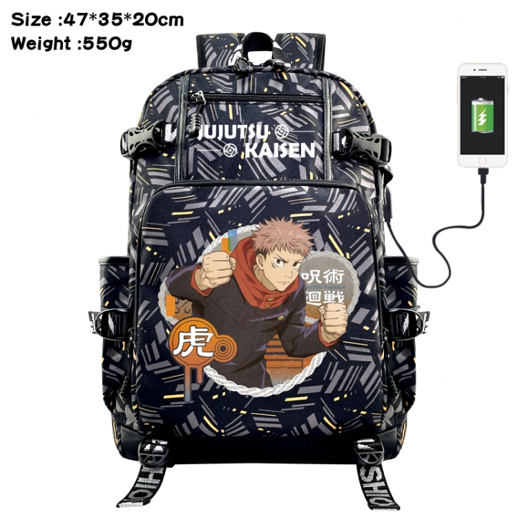 Jujutsu Kaisen Anime data cable camouflage print USB backpack schoolbag 47x35x20cm
