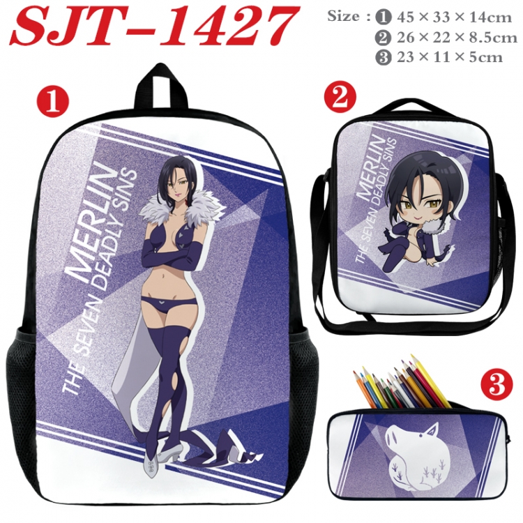 The Seven Deadly Sins Anime nylon canvas backpack pencil case crossbody bag three piece set 45x33x14cm