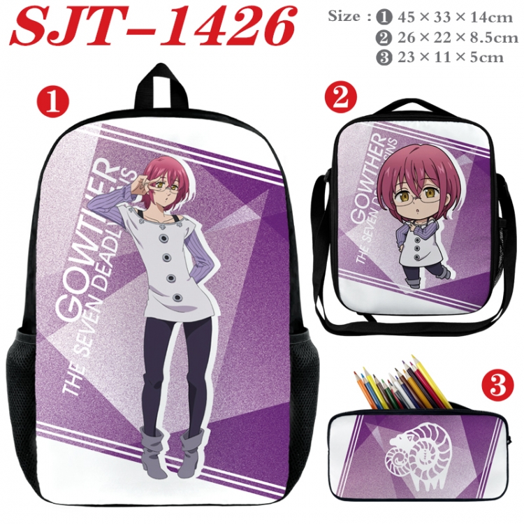 The Seven Deadly Sins Anime nylon canvas backpack pencil case crossbody bag three piece set 45x33x14cm