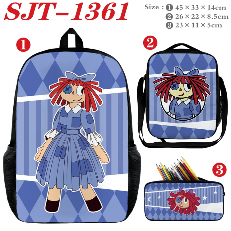 The Amazing Digital Circus Anime nylon canvas backpack pencil case crossbody bag three piece set 45x33x14cm