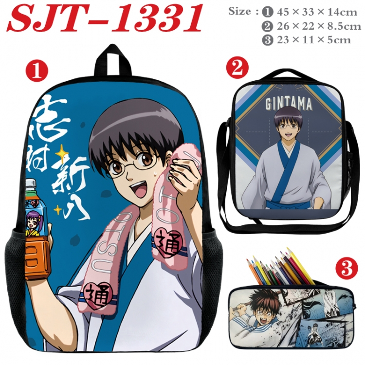 Gintama Anime nylon canvas backpack pencil case crossbody bag three piece set 45x33x14cm