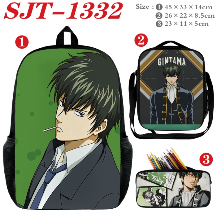 Gintama Anime nylon canvas backpack pencil case crossbody bag three piece set 45x33x14cm