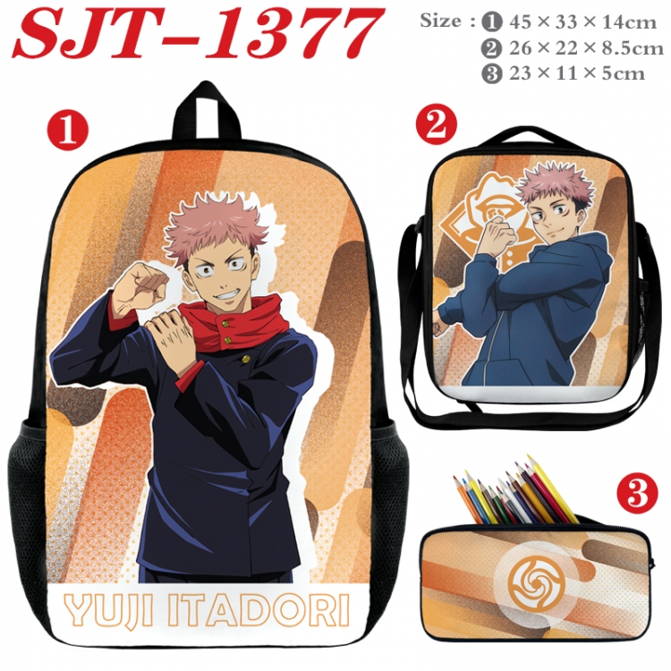 Jujutsu Kaisen Anime nylon canvas backpack pencil case crossbody bag three piece set 45x33x14cm