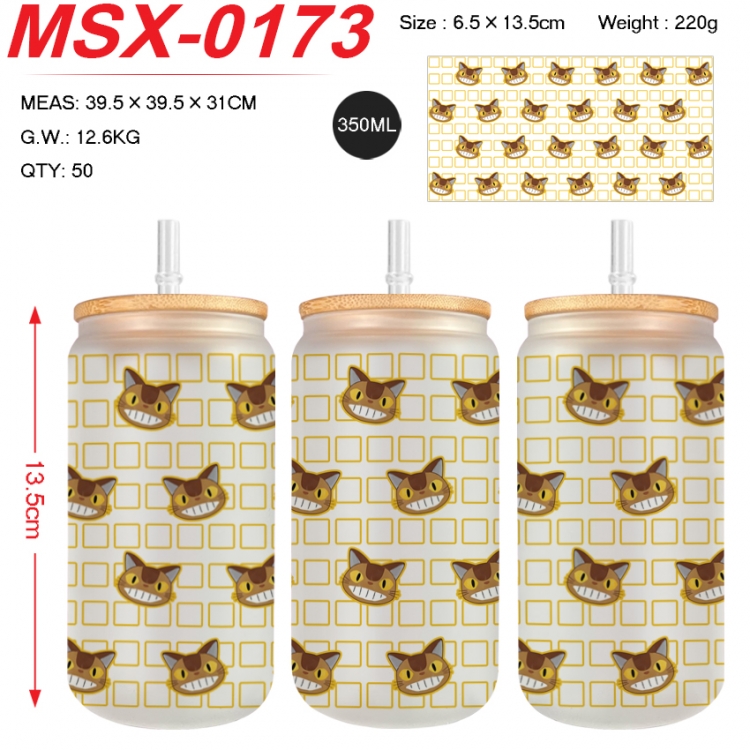 TOTORO Anime frosted glass cup with straw 350ML MSX-0173