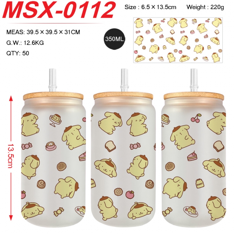 sanrio Anime frosted glass cup with straw 350ML MSX-0112