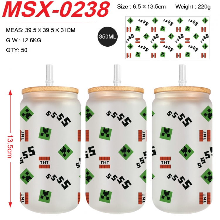 Minecraft Anime frosted glass cup with straw 350ML MSX-0238
