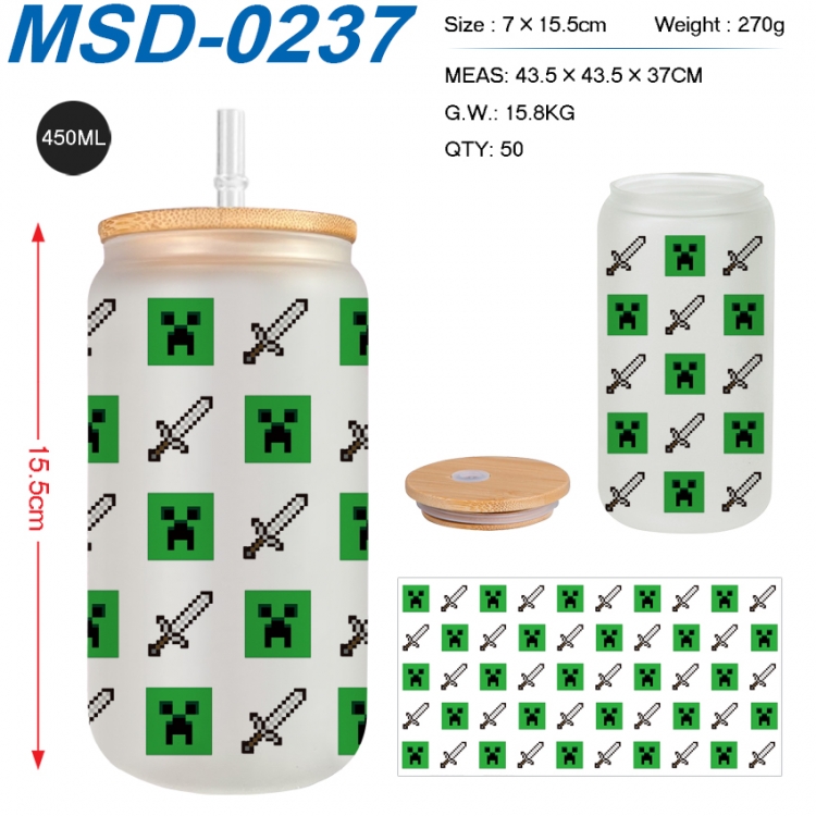 Minecraft Anime frosted glass cup with straw 450ML