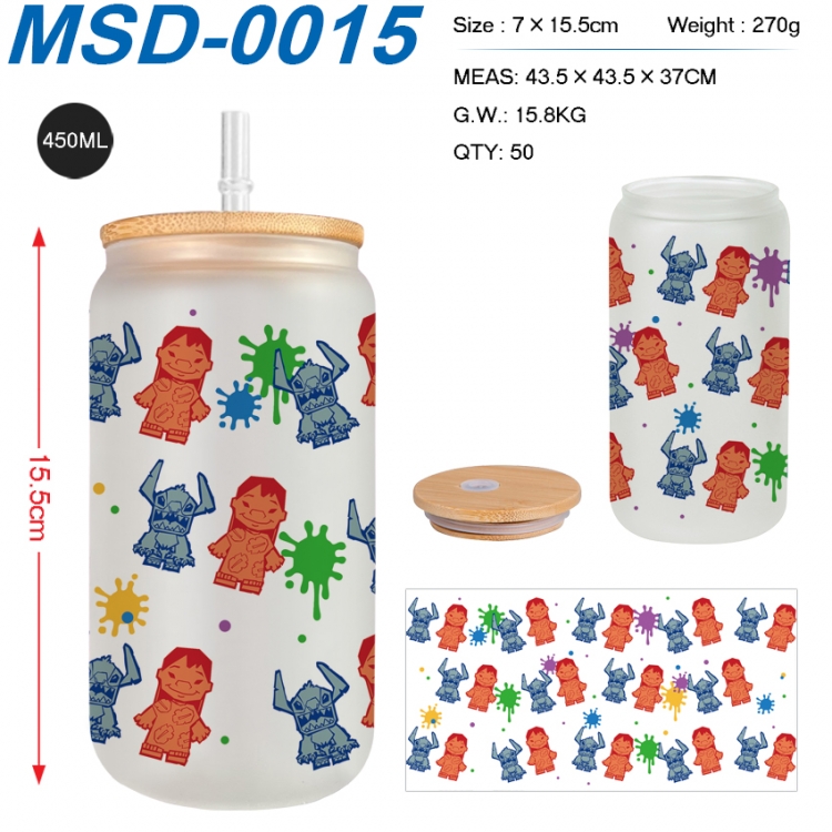 Lilo & Stitch Anime frosted glass cup with straw 450ML