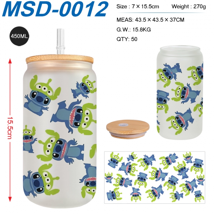 Lilo & Stitch Anime frosted glass cup with straw 450ML