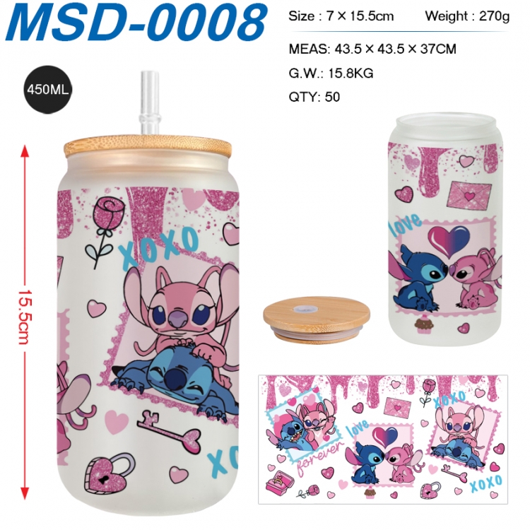 Lilo & Stitch Anime frosted glass cup with straw 450ML