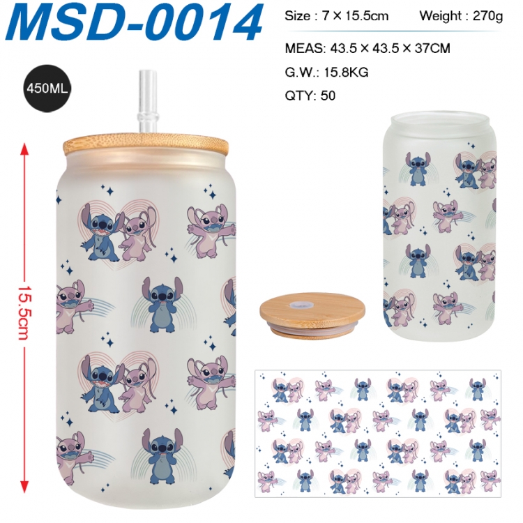 Lilo & Stitch Anime frosted glass cup with straw 450ML