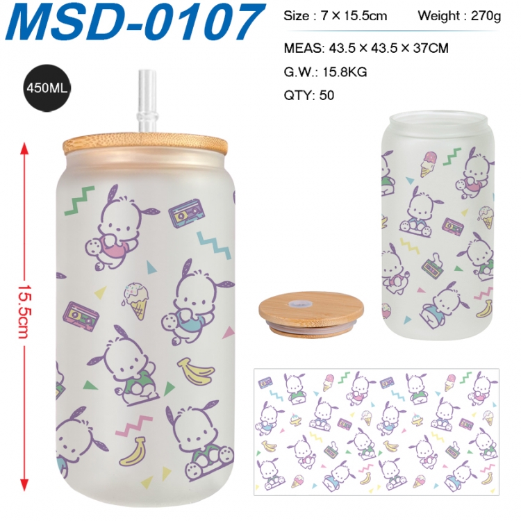 sanrio Anime frosted glass cup with straw 450ML MSD-0107