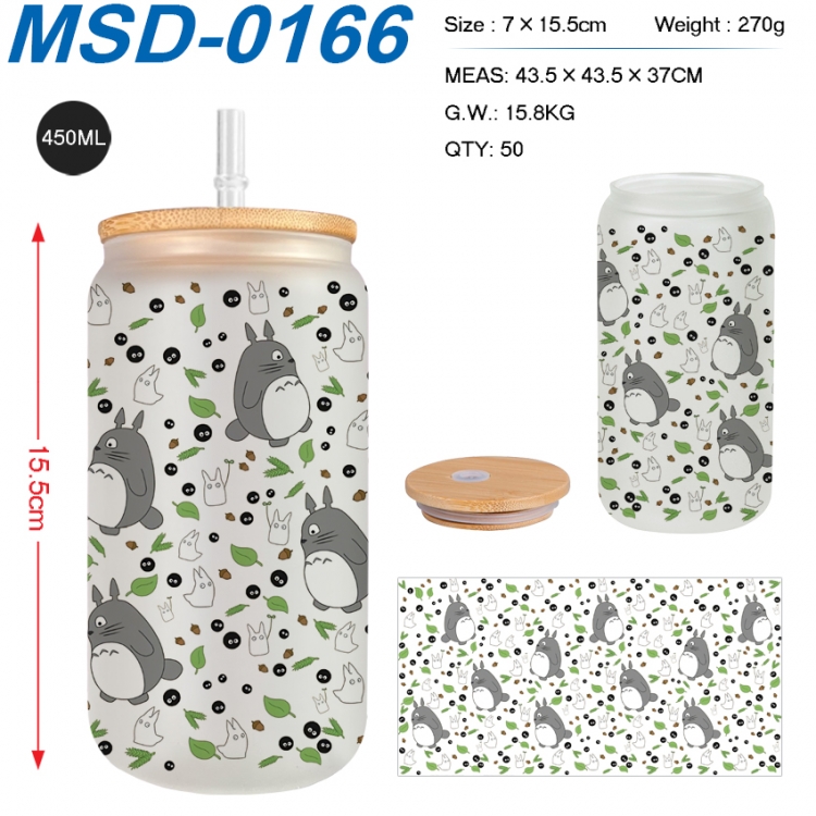 TOTORO Anime frosted glass cup with straw 450ML  MSD-0166