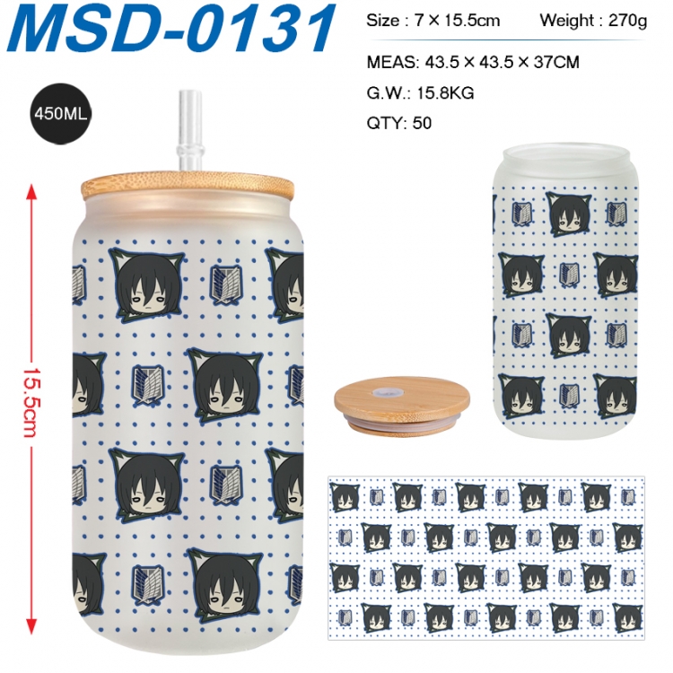 Shingeki no Kyojin Anime frosted glass cup with straw 450ML  MSD-0131