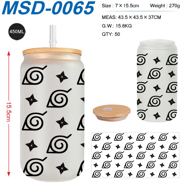 Naruto Anime frosted glass cup with straw 450ML