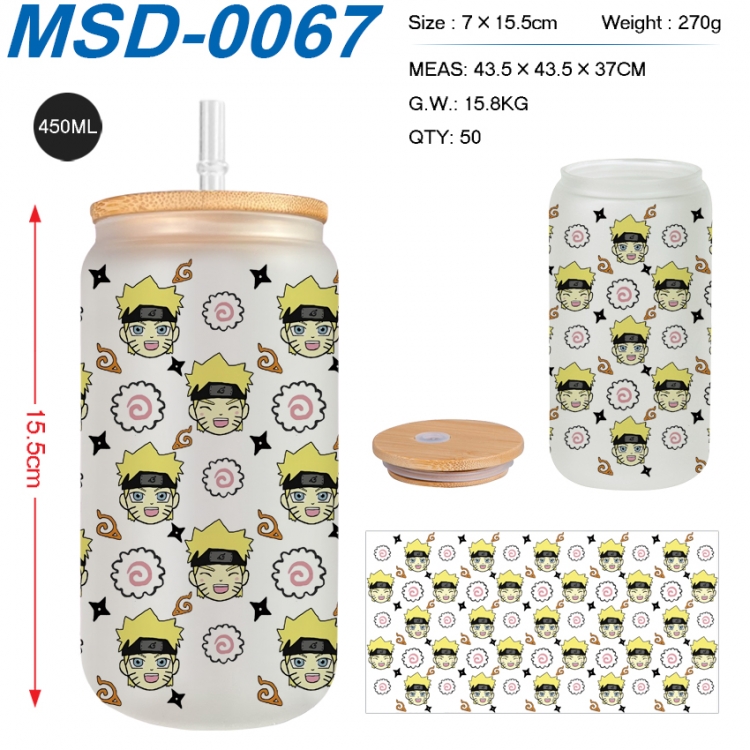 Naruto Anime frosted glass cup with straw 450ML