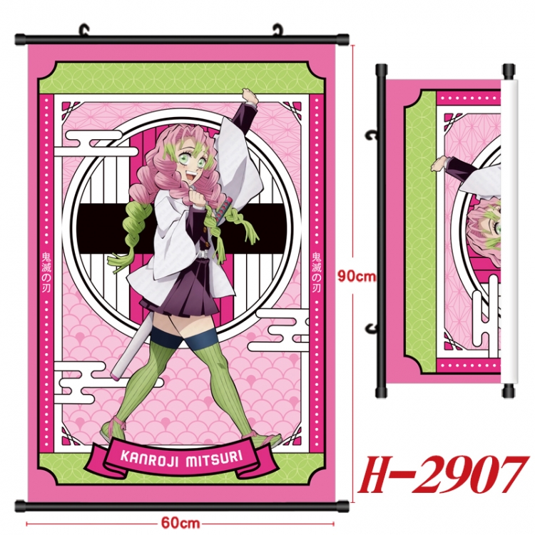 Demon Slayer Kimets Anime Black Plastic Rod Canvas Painting Wall Scroll 60X90CM