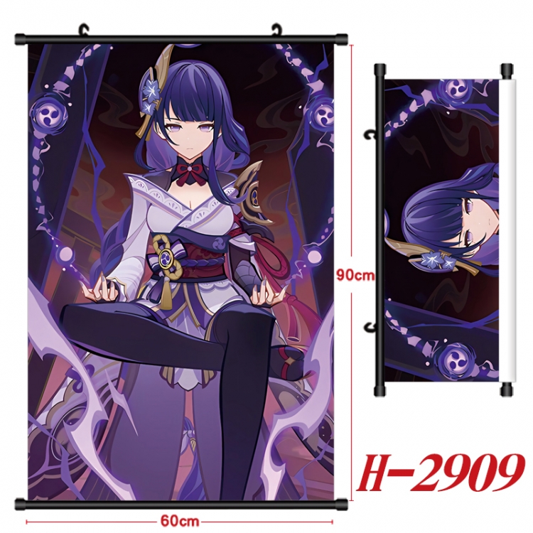 Genshin Impact Anime Black Plastic Rod Canvas Painting Wall Scroll 60X90CM