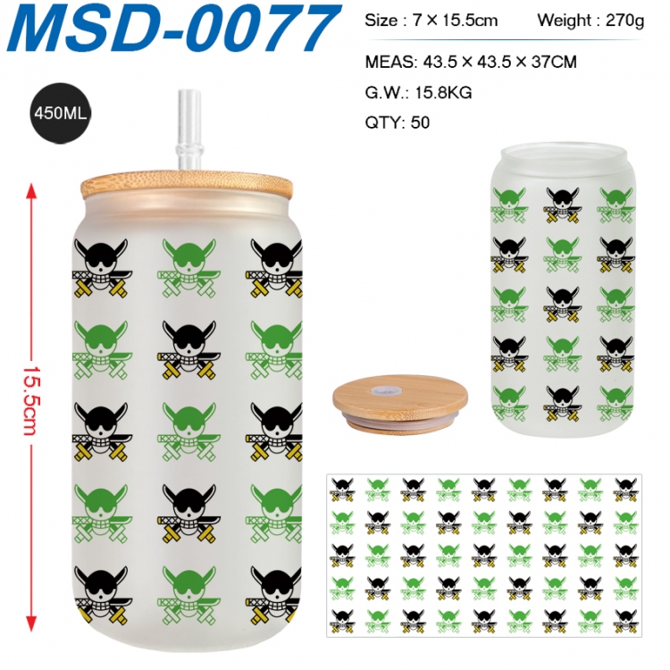 One Piece Anime frosted glass cup with straw 450ML