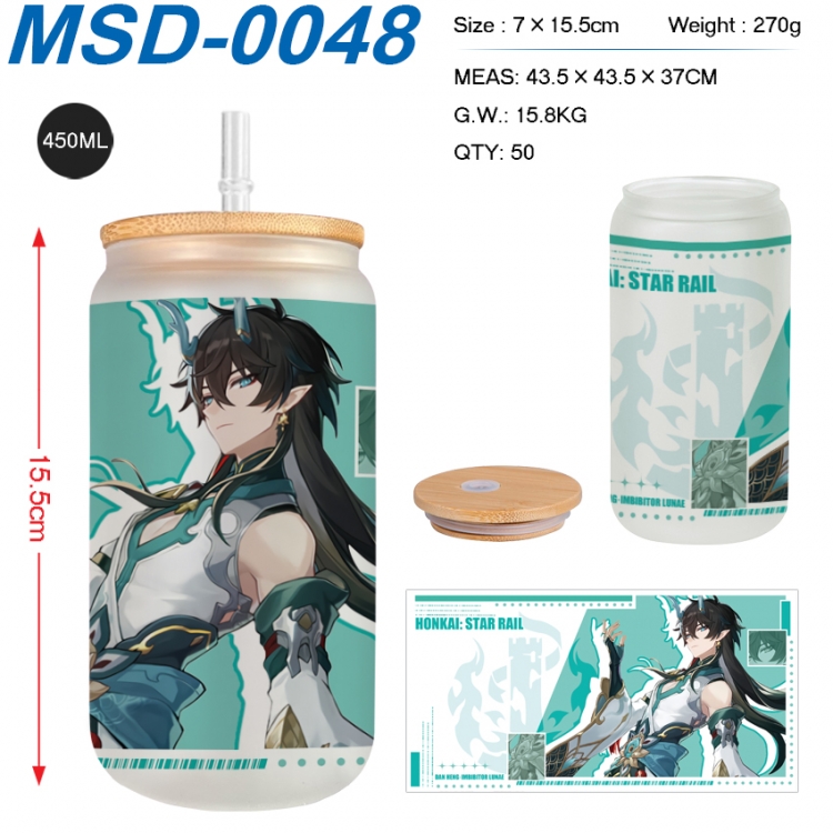 Honkai: Star Rail Anime frosted glass cup with straw 450ML