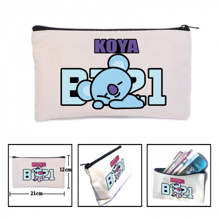 BTS Anime canvas minimalist printed pencil case storage bag 21X12cm