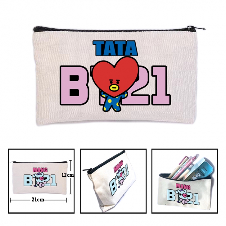 BTS Anime canvas minimalist printed pencil case storage bag 21X12cm