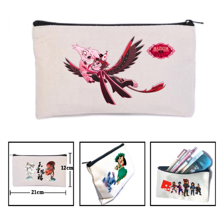 Hazbin Hotel Anime canvas minimalist printed pencil case storage bag 21X12cm