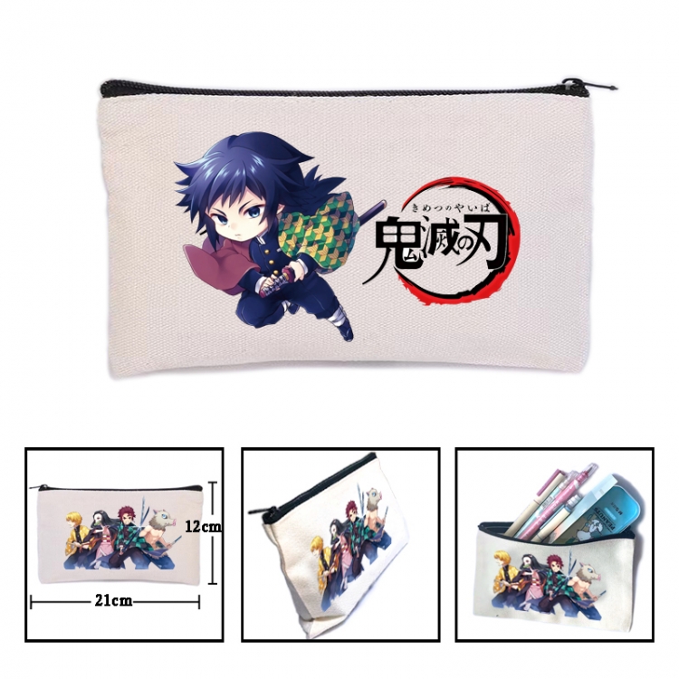 Demon Slayer Kimets Anime canvas minimalist printed pencil case storage bag 21X12cm