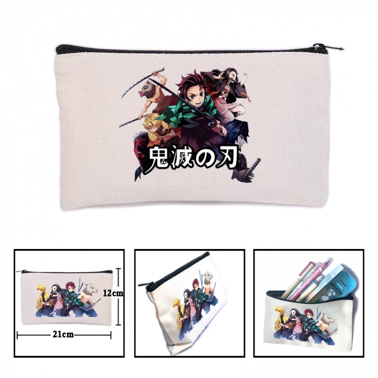Demon Slayer Kimets Anime canvas minimalist printed pencil case storage bag 21X12cm