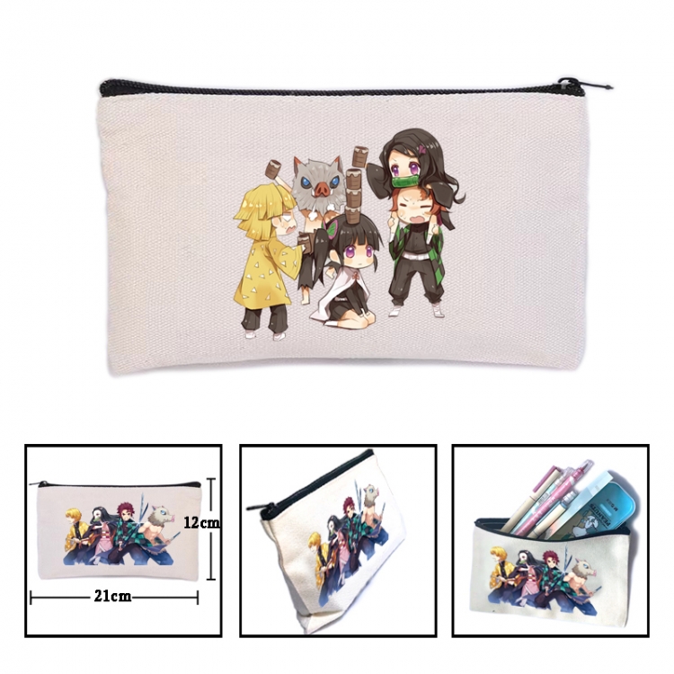 Demon Slayer Kimets Anime canvas minimalist printed pencil case storage bag 21X12cm
