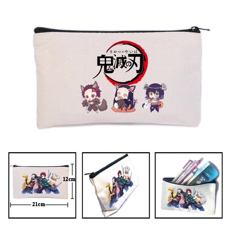 Demon Slayer Kimets Anime canvas minimalist printed pencil case storage bag 21X12cm