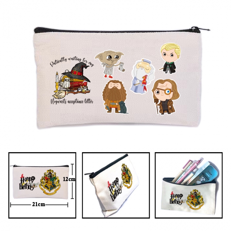 Harry Potter Anime canvas minimalist printed pencil case storage bag 21X12cm