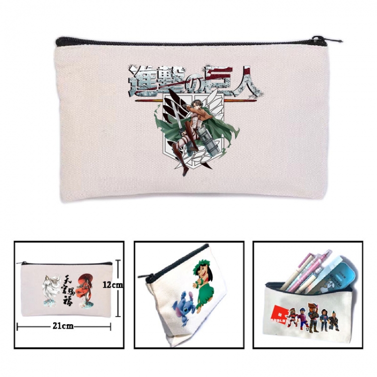 Shingeki no Kyojin Anime canvas minimalist printed pencil case storage bag 21X12cm