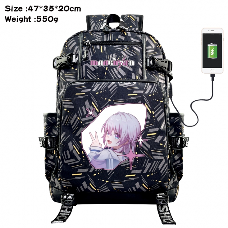 Honkai: Star Rail Anime data cable camouflage print USB backpack schoolbag 47x35x20cm