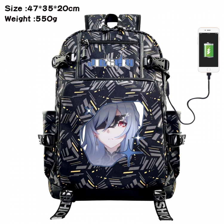 Honkai: Star Rail Anime data cable camouflage print USB backpack schoolbag 47x35x20cm
