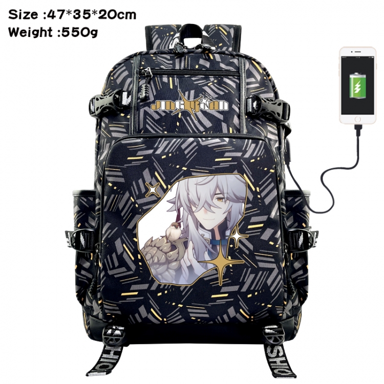 Honkai: Star Rail Anime data cable camouflage print USB backpack schoolbag 47x35x20cm