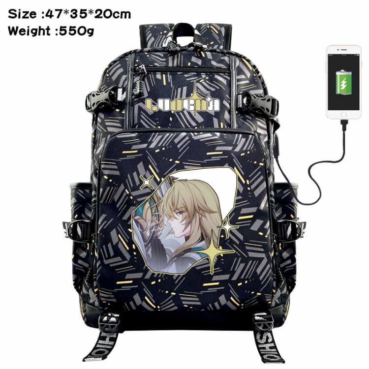 Honkai: Star Rail Anime data cable camouflage print USB backpack schoolbag 47x35x20cm