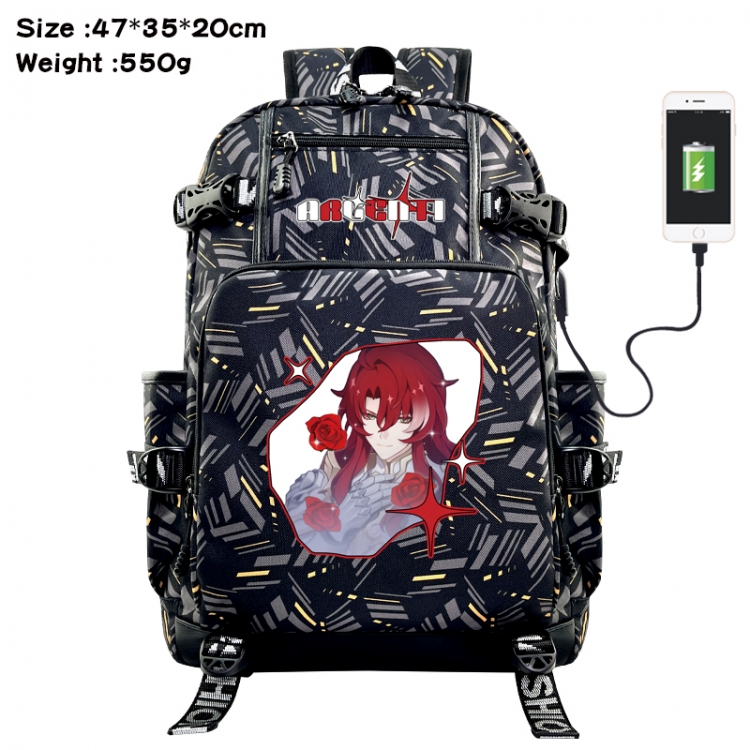 Honkai: Star Rail Anime data cable camouflage print USB backpack schoolbag 47x35x20cm