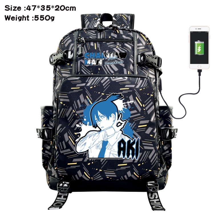 Chainsawman Anime data cable camouflage print USB backpack schoolbag 47x35x20cm