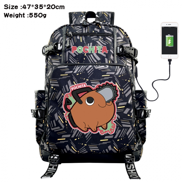 Chainsawman Anime data cable camouflage print USB backpack schoolbag 47x35x20cm